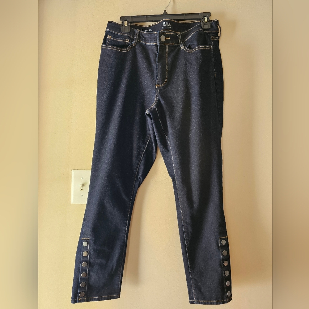 a.n.a Dark Blue Jeggings Split Hem With Snap Buttons Size 12 - Picture 2 of 11